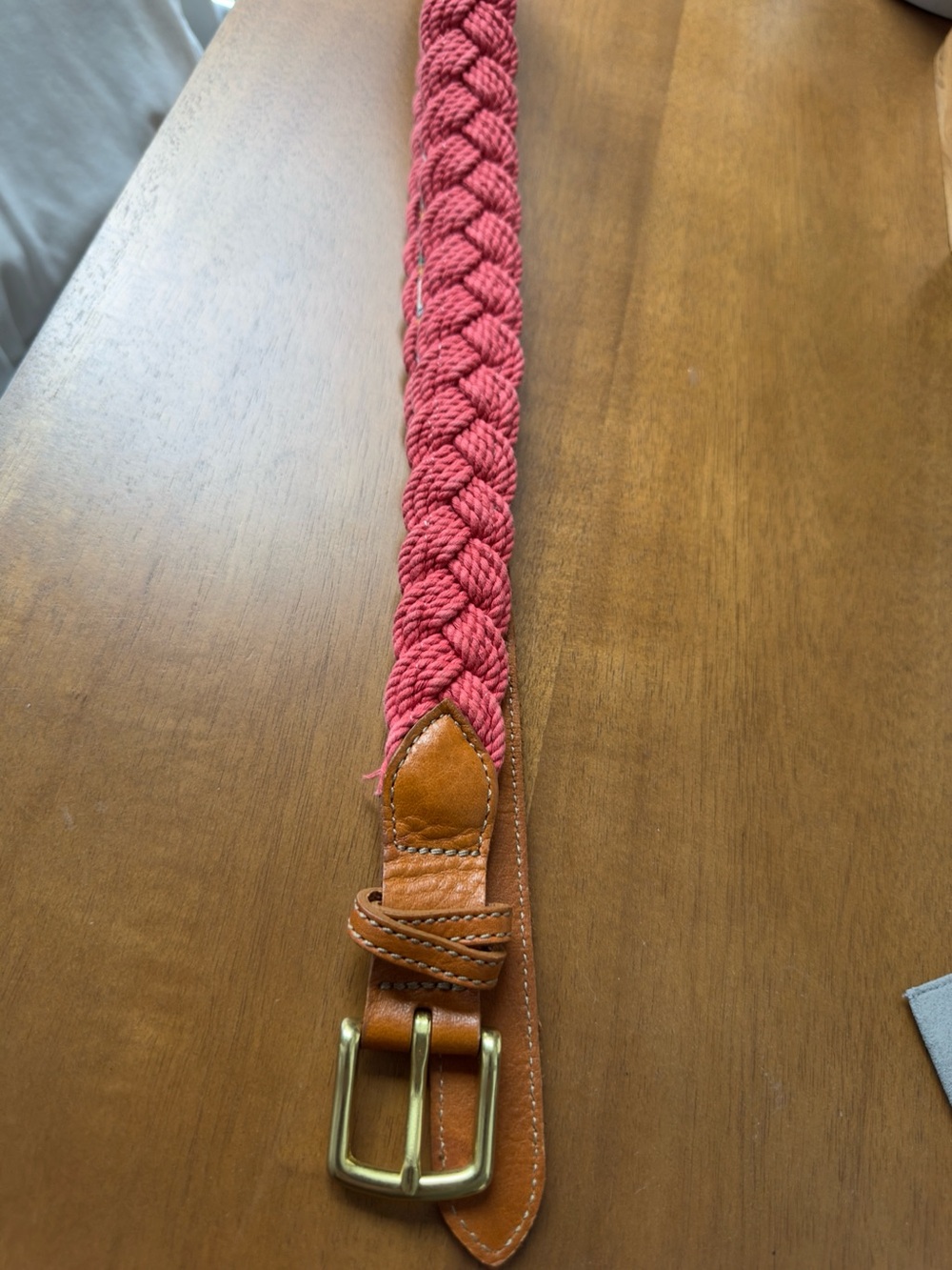 Braided Nantucket Red Leather-Trim Men’s Belt size 34 great condition - Picture 3 of 4